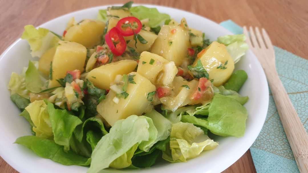 Kartoffel Curry Spinat Salat